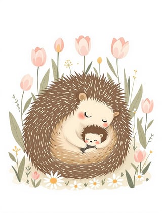 Serene Mother Hedgehog with Baby