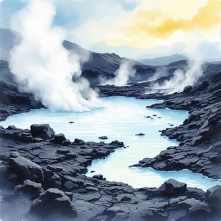Blue Lagoon Iceland Watercolor Art