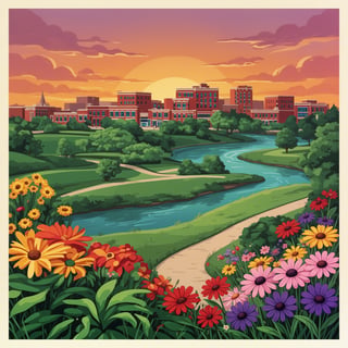 Colorful Iowa City Sunset Illustration