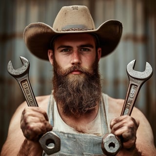 Young Man with Cowboy Hat and Spanners