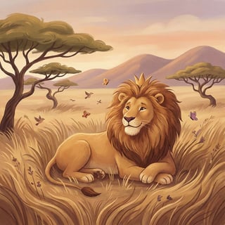 Regal Lion in Savannah Illustration