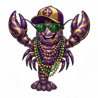 Vivid Mardi Gras Crawfish Illustration