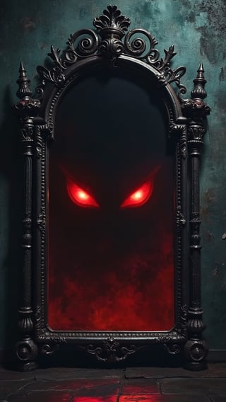 Sinister Ancient Mirror with Red Eyes