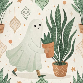 Whimsical Ghost with Snake Plant