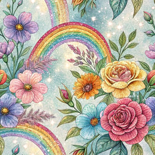 Glitter Rainbow Floral Print