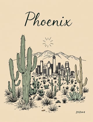 Phoenix Skyline Hand-Drawn Sketch