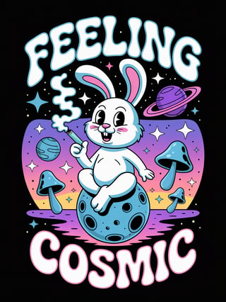 Psychedelic Bunny on Glowing Moon Rock
