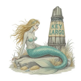 Old Florida Mermaid Key Largo Art