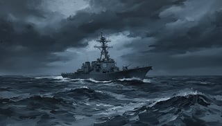 Abstract Oil Painting of Navy Destroyer