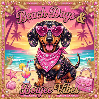 Dachshund Beach Party Illustration