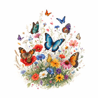 Vintage Butterfly Meadow Illustration