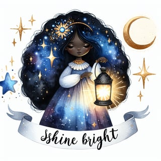 Whimsical Watercolor Woman with Lantern