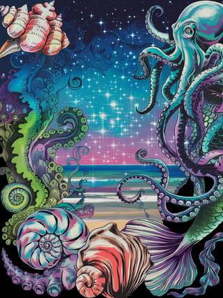 Colorful Seashell Tattoo Collage