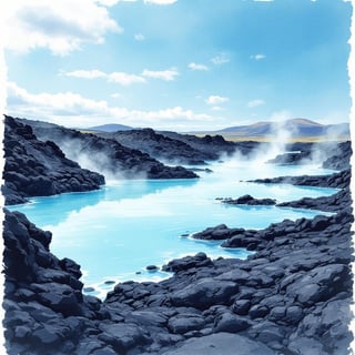 Blue Lagoon Iceland Watercolor Art