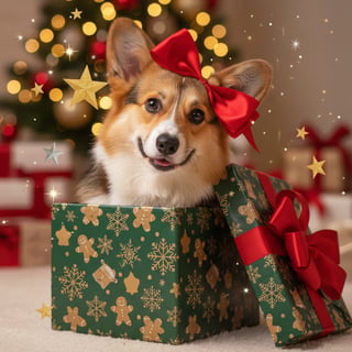 Cute Corgi in Christmas Present