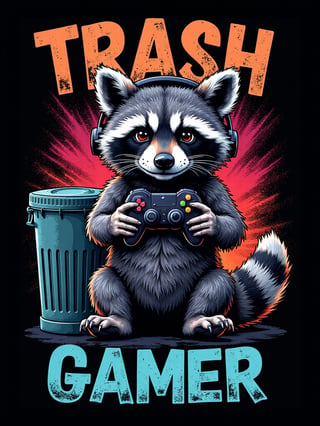 Colorful Raccoon Gamer T-Shirt Design