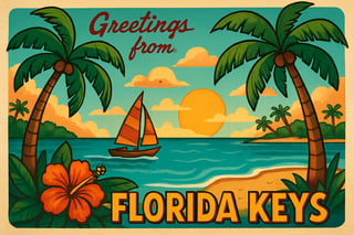 Tropical Florida Keys Cartoon Postcard