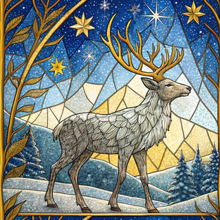 Winter Stained Glass Reindeer Design