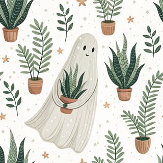 Whimsical Ghost with Snake Plant