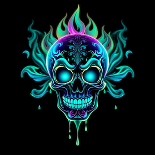 Neon Fantasy Skull Digital Art