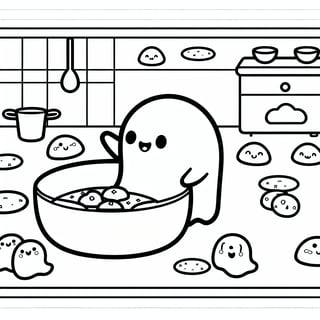 Kawaii Ghost Baking Cookies Line Art