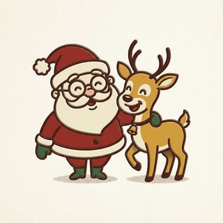 Retro Santa and Reindeer Christmas Art