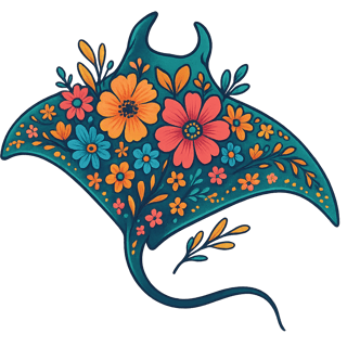Boho Floral Manta Ray Illustration