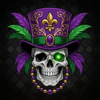 Mardi Gras Skull with Ornate Top Hat
