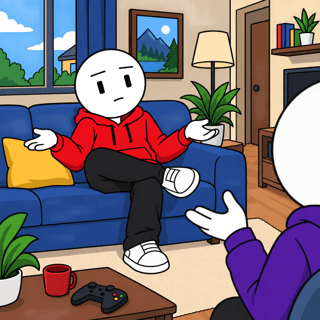 Flat 2D Cartoon Character on Couch