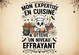 Cute Ghost Chef Halloween Illustration