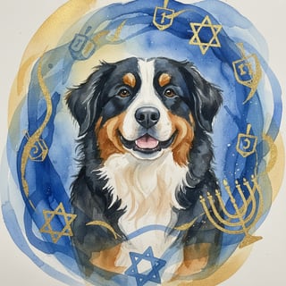 Bernese Dog with Hanukkah Decor
