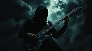 Mystical Man Playing Bass in Moonlight