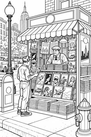 1950s Newsstand Coloring Page