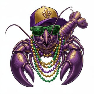 Vivid Mardi Gras Crawfish Illustration