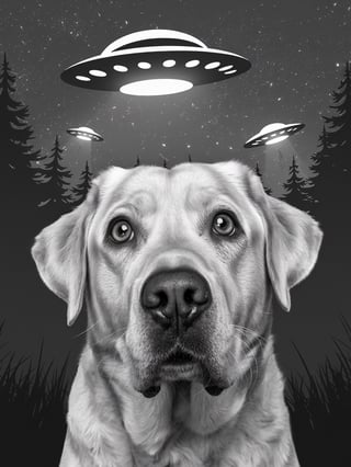 Confused Labrador Retriever in Night Sky