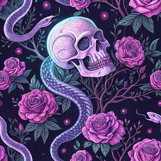 Neon Purple Skull Collage Art
