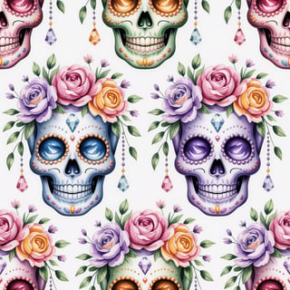 Pastel Sugar Skull Seamless Pattern