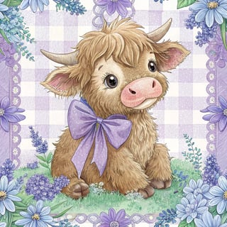 Cute Baby Highland Cow Illustration