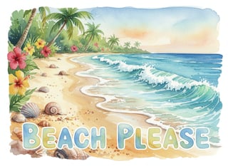 Coastal Beach Scene Watercolor Design