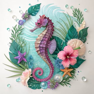 Elegant Seahorse with Tropical Botanicals