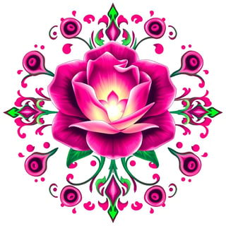 Symmetrical Fantasy Pink Roses Illustration