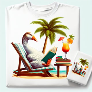 Goose Relaxing on Beach with Books