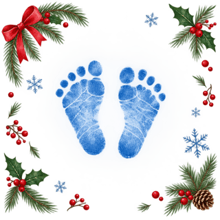 Blue Newborn Footprints Christmas Heart