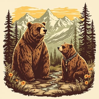 Boho 90s Grizzly Bear Graphic Art