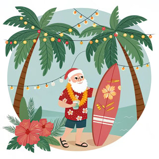 Tropical Santa Ornament Vector
