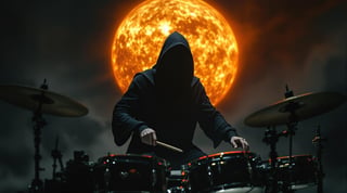 Mysterious Drummer in Moonlight