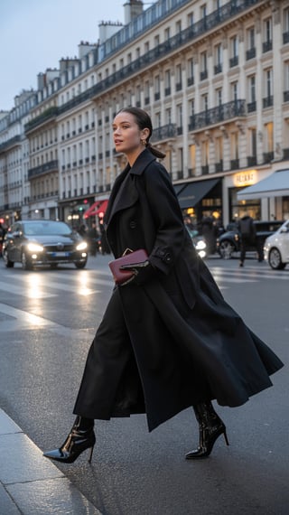 Elegant Woman on Champs-Élysées at Dusk