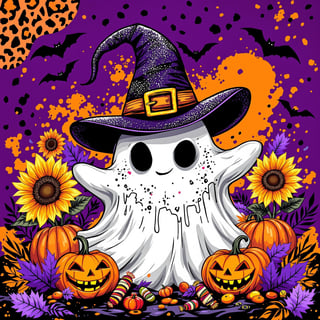 Spooky Ghost with Halloween Elements