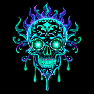 Neon Fantasy Skull Digital Art