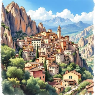 Ink and Watercolor Castelmezzano Poster